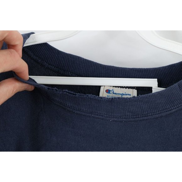 Vintage 80s Champion Reverse Weave 2XL Thrashed Crewneck Sweatshirt Navy USA - Picture 5 of 12